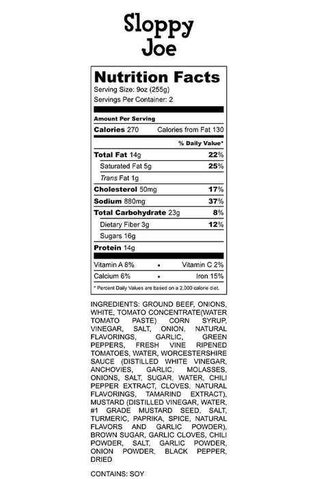 Sloppy Joe Nutrition Facts