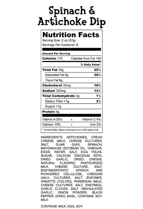 Spinach And Artichoke Dip Nutrition Facts