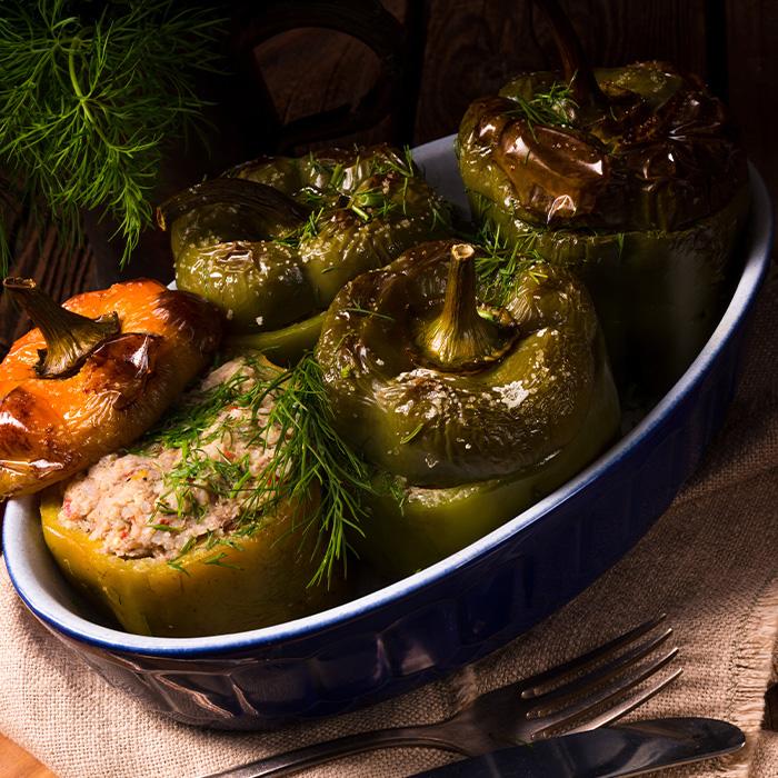 Veggie Overstuffed Peppers (Vegan) - What a Crock delivers easy, prepared slow cooker & crockpot meals nationwide. America's easiest meal kit company. Boil in bag and instant pot dinners available.